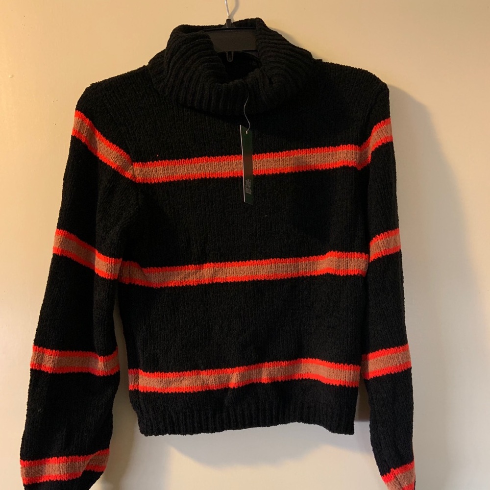 Turtleneck chenille striped sweater